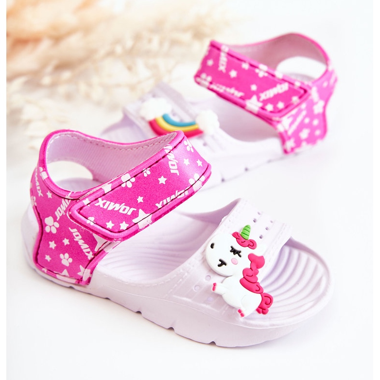 WJ1 Sandalias ligeras para niños con adornos de confianza en blanco y rosa. 2