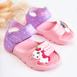 WJ1 Sandalias ligeras infantiles con adornos en rosa y morado trusty violeta rosado 1