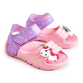 WJ1 Sandalias ligeras infantiles con adornos en rosa y morado trusty violeta rosado 4