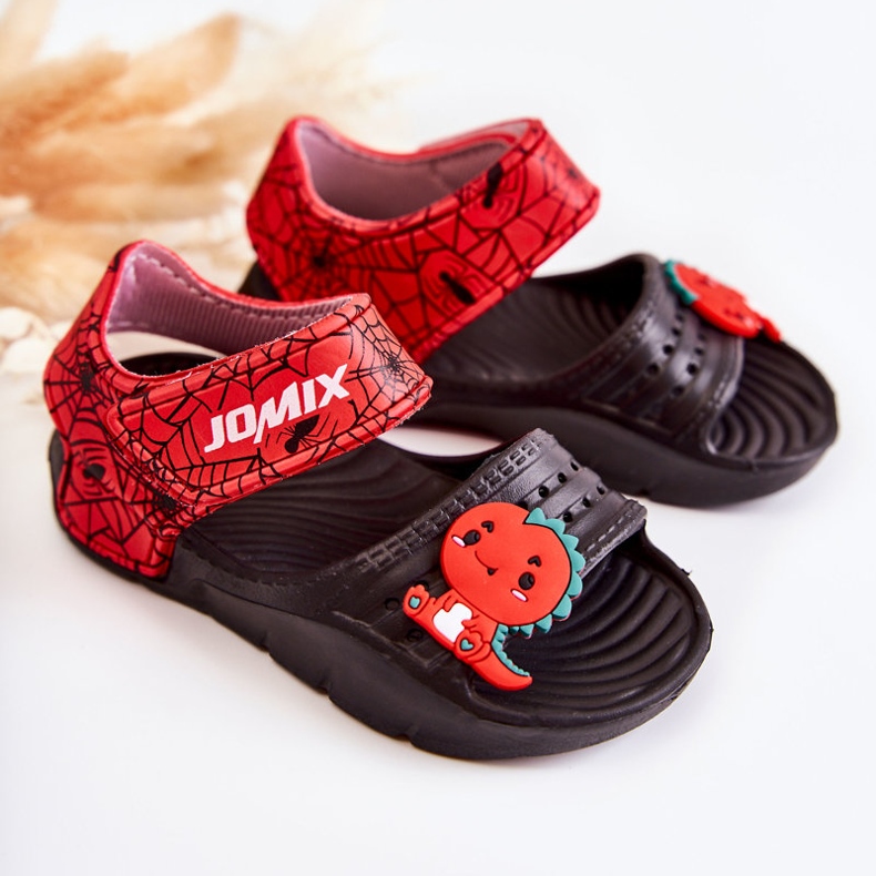 WJ1 Sandalias ligeras para niños con adornos de confianza negros y rojos. 1