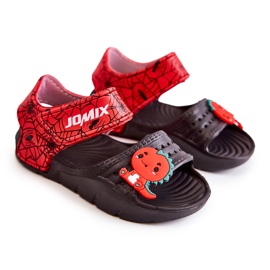 WJ1 Sandalias ligeras para niños con adornos de confianza negros y rojos. 5