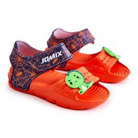 WJ1 Sandalias ligeras para niños con adornos en naranja y azul marino 5
