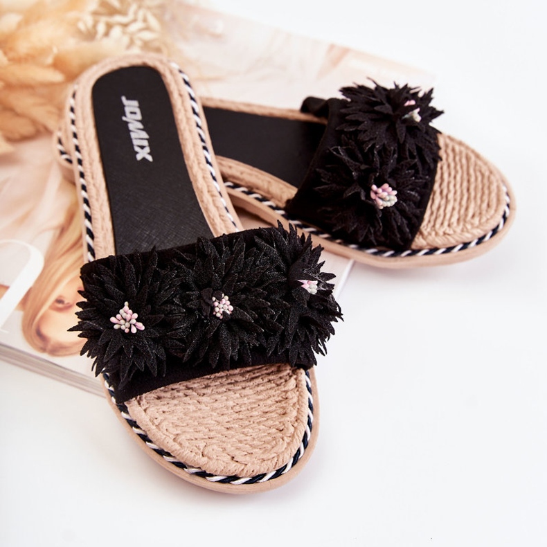 WJ1 Pantuflas Mujer Material Flores Negro Susana 2
