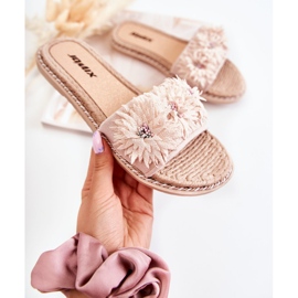 WJ1 Pantuflas De Mujer Con Flores De Tela Beige Susana 1