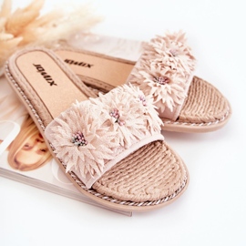 WJ1 Pantuflas De Mujer Con Flores De Tela Beige Susana 2