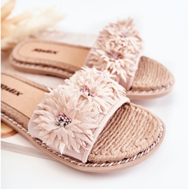 WJ1 Pantuflas De Mujer Con Flores De Tela Beige Susana 4