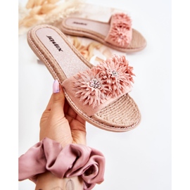 WJ1 Pantuflas De Mujer Con Flores De Tela Rosa Susana 1