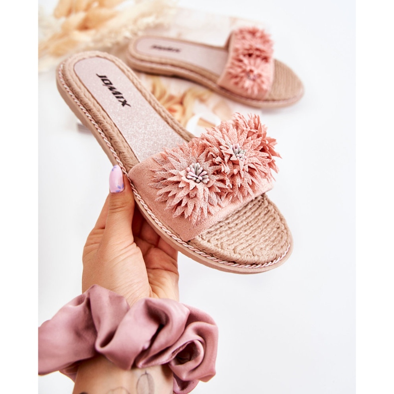 WJ1 Pantuflas De Mujer Con Flores De Tela Rosa Susana rosado 1