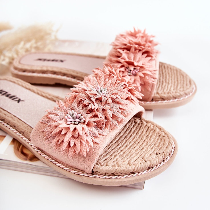WJ1 Pantuflas De Mujer Con Flores De Tela Rosa Susana rosado 2