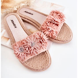 WJ1 Pantuflas De Mujer Con Flores De Tela Rosa Susana rosado 3