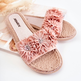 WJ1 Pantuflas De Mujer Con Flores De Tela Rosa Susana rosado 4