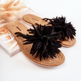 WJ1 Chanclas De Mujer Con Adorno De Tela Negro Eviana 2