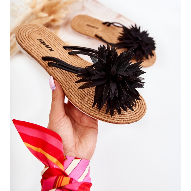 WJ1 Chanclas De Mujer Con Adorno De Tela Negro Eviana 1