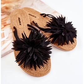 WJ1 Chanclas De Mujer Con Adorno De Tela Negro Eviana 3