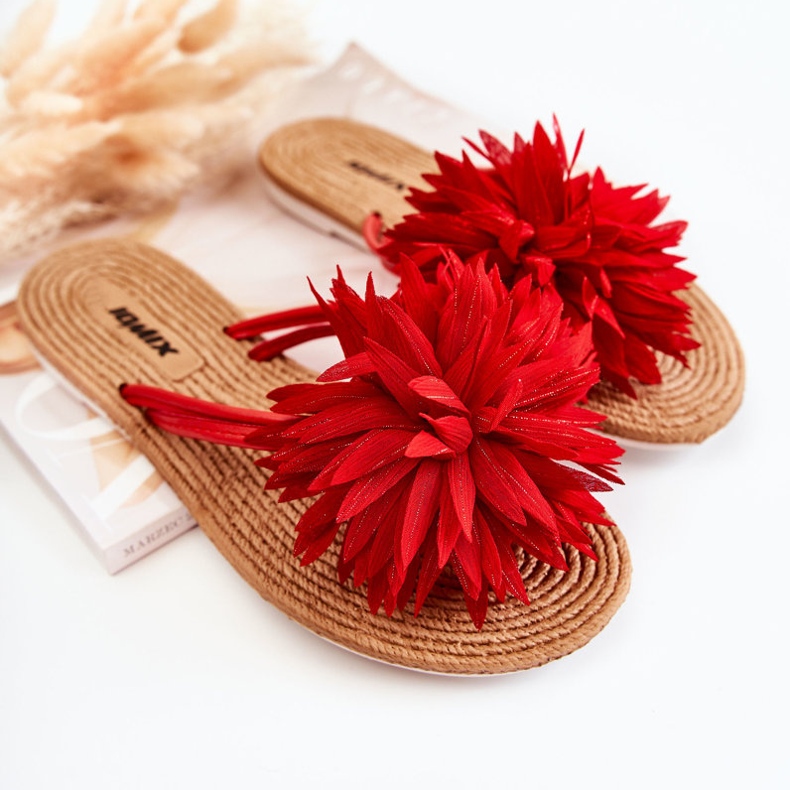 Chanclas de mujer con adorno de tela Eviana rojo 1