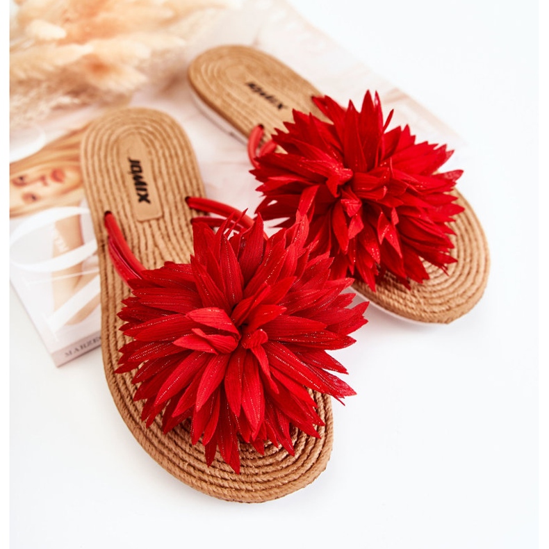 Chanclas de mujer con adorno de tela Eviana rojo 2