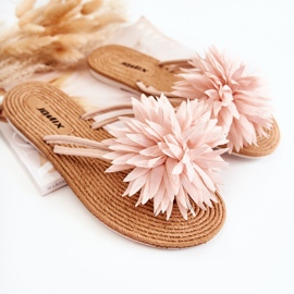 WJ1 Chanclas de mujer con adorno de tela Eviana rosa claro 1