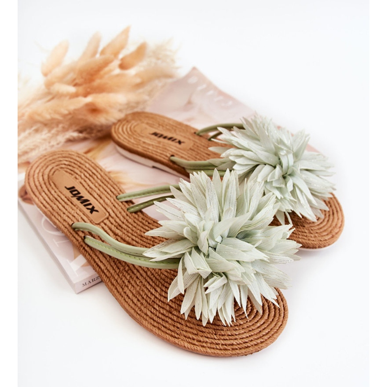 Chanclas de mujer con adorno de tela verde Eviana 1