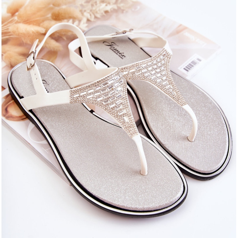 WJ1 Sandalias Mujer Chanclas Con Adornos Blanco Atlanta 1