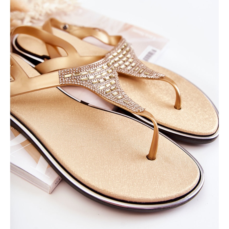 WJ1 Sandalias De Mujer Chanclas Con Adornos Atlanta Dorados 2