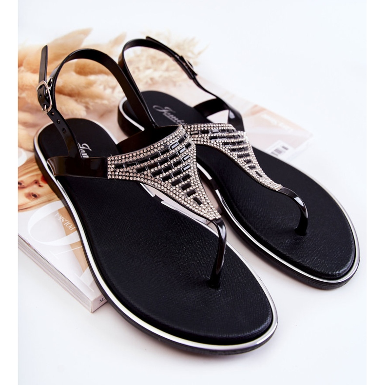 WJ1 Sandalias Mujer Chanclas Con Adornos Negro Atlanta 1