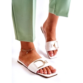 PG2 Pantuflas Clásicas De Mujer En Piel Con Adorno Shilla Blanco 2