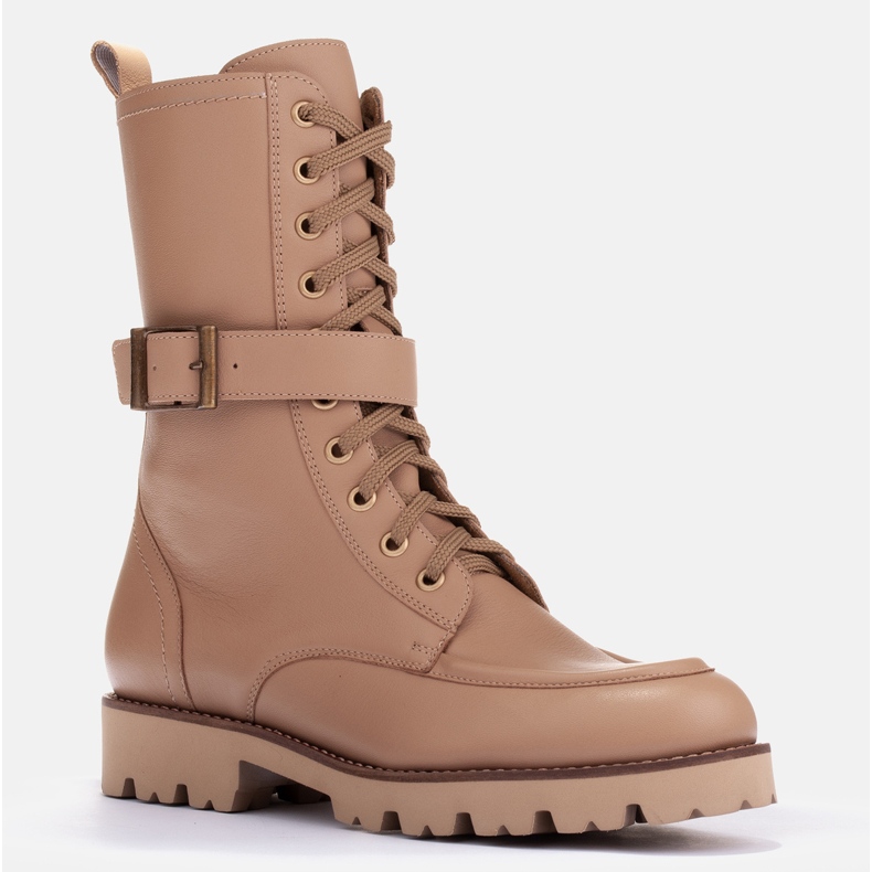 Marco Shoes Botas de piel plena flor beige 1