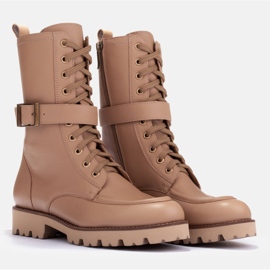 Marco Shoes Botas de piel plena flor beige 6