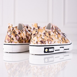 Deportivas infantiles Shelovet con flores beige blanco marrón 2