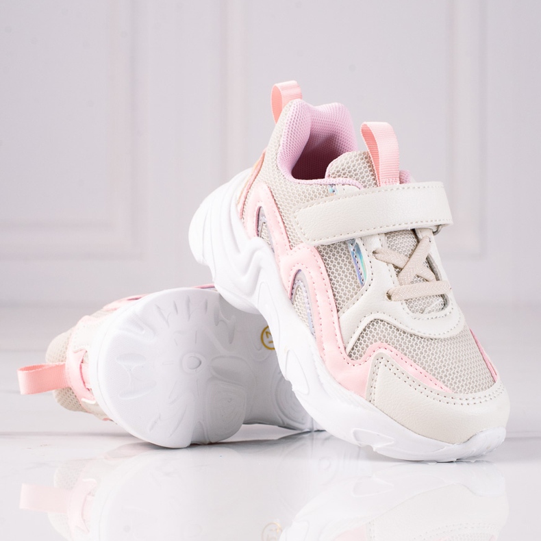 Deportivas infantiles Shelovet con velcro beige rosado 1