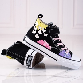 Deportivas altas para niños Shelovet negras con flores negro multicolor 2