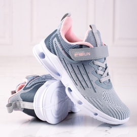 Zapatillas de niña Vico, tela gris rosado 2