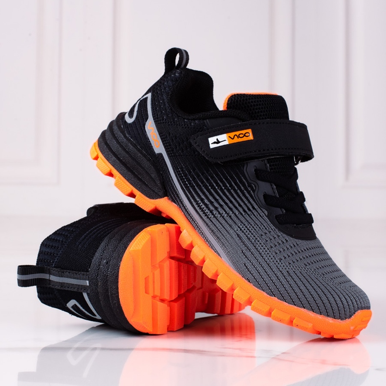 Deportivas de niño Vico con suela naranja negro gris 1