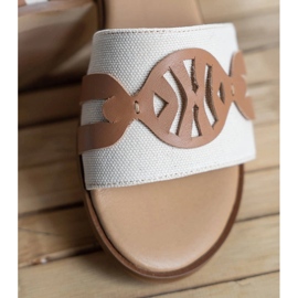 Marco Shoes Elegantes zapatillas de estar por casa fabricadas en tejido combinado con piel beige 2