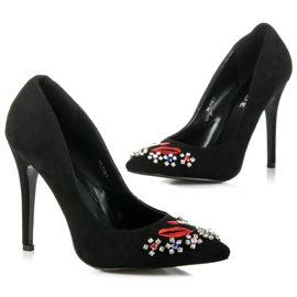 Weide Tacones de ante con cristales negro 1
