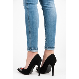 Weide Tacones de ante con cristales negro 3