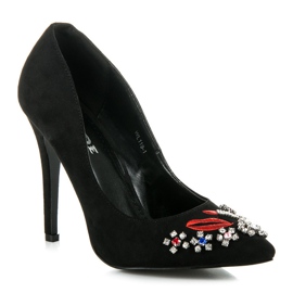 Weide Tacones de ante con cristales negro 4