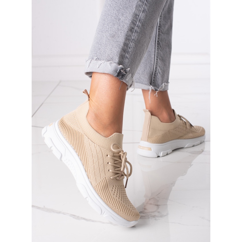 Deportivas mujer Shelovet con cordones beige 1