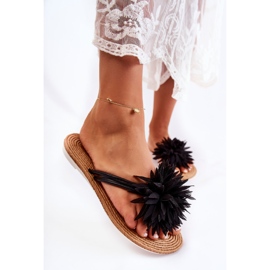 WJ1 Chanclas De Mujer Con Adorno De Tela Negro Eviana 5