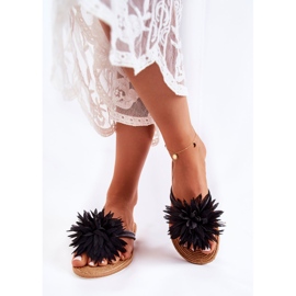 WJ1 Chanclas De Mujer Con Adorno De Tela Negro Eviana 6
