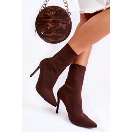 WS1 Botas Altas De Mujer Con Calcetín Y Tacón De Aguja Luisell Marrón 3