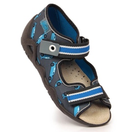 Zapatillas casa con velcro gris racer y azul Befado Jr BEF14B 1
