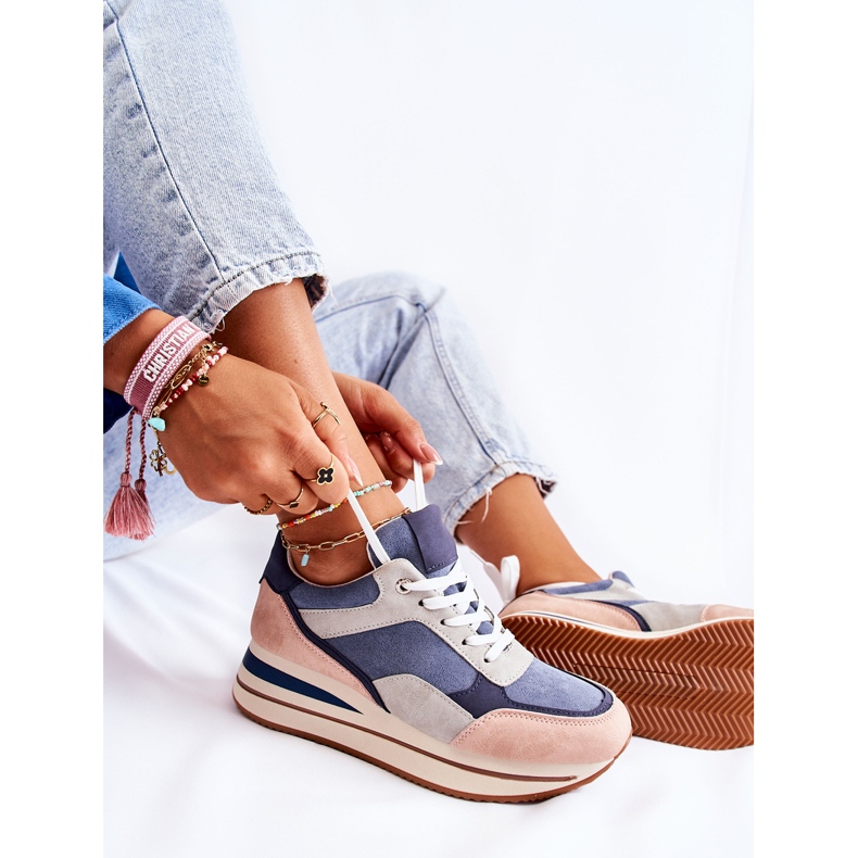 PS1 Deportivas Mujer Ante Azul-Gris Elisse rosado 1