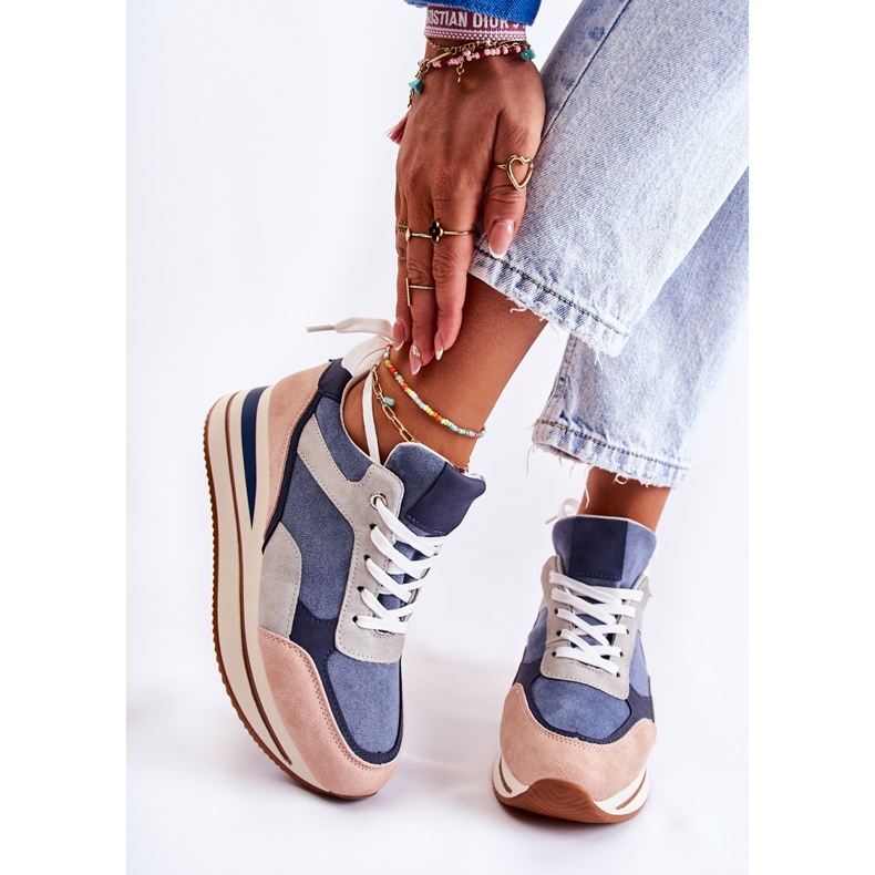 PS1 Deportivas Mujer Ante Azul-Gris Elisse rosado 2