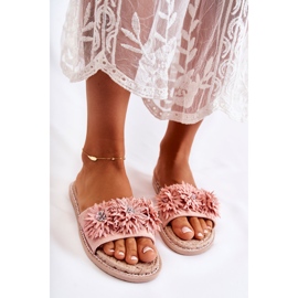 WJ1 Pantuflas De Mujer Con Flores De Tela Rosa Susana rosado 6