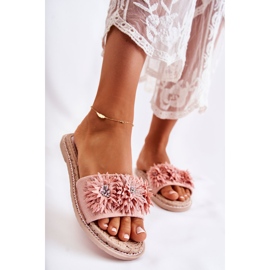 WJ1 Pantuflas De Mujer Con Flores De Tela Rosa Susana rosado 7