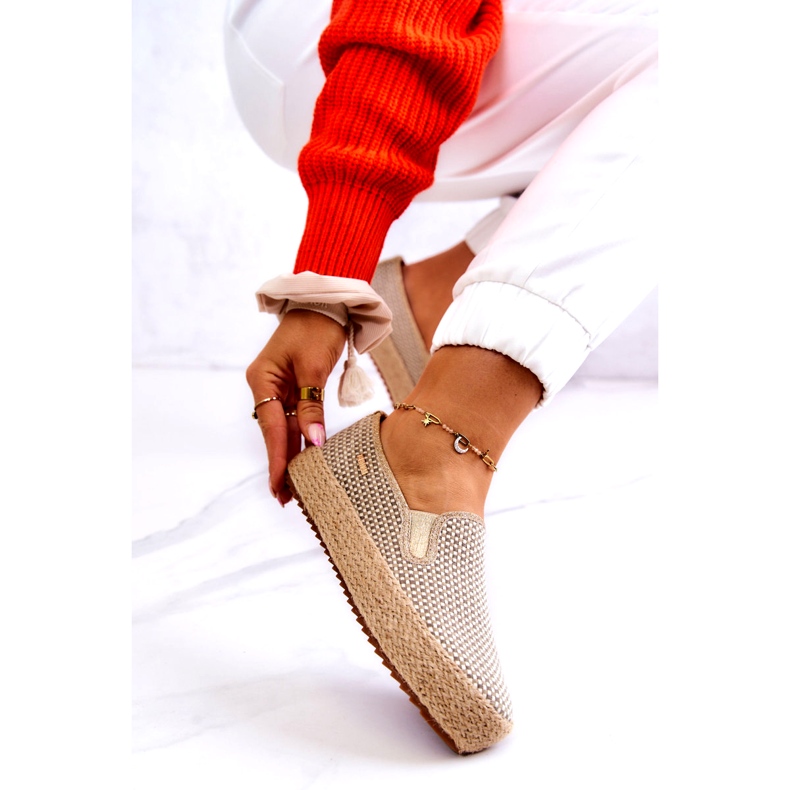 Zapatillas Trenzadas Mujer Slip On Big Star JJ274394 Beige dorado 4