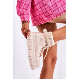FB3 Botas De Mujer De Moda Con Plataforma Con Una Raya Beige Claro La Blanca 4