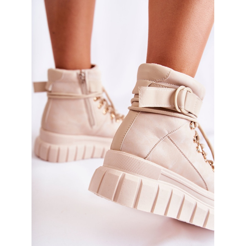 FB3 Botas De Mujer De Moda Con Plataforma Con Una Raya Beige Claro La Blanca 1