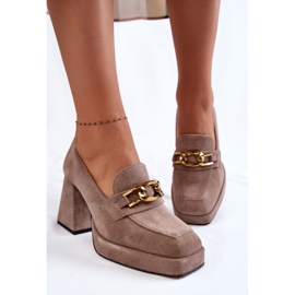 Zapatos De Salón De Ante Con Cadena Decorativa Laura Messi 2444 Marrón Claro beige 4